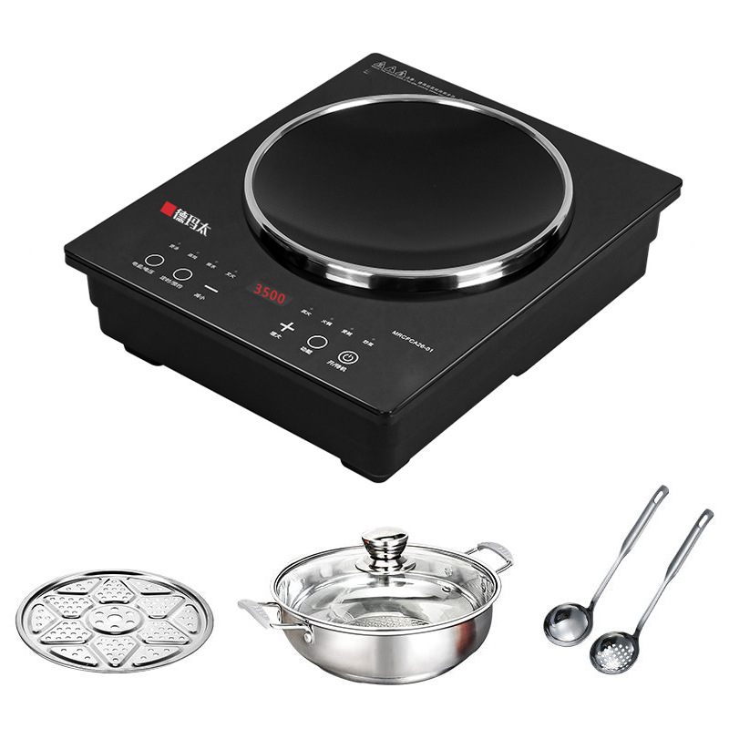 Dematai-cocina de inducción integrada para el hogar, nuevo juego completo de 3500W con olla, estufa de batería cóncava de alta potencia
