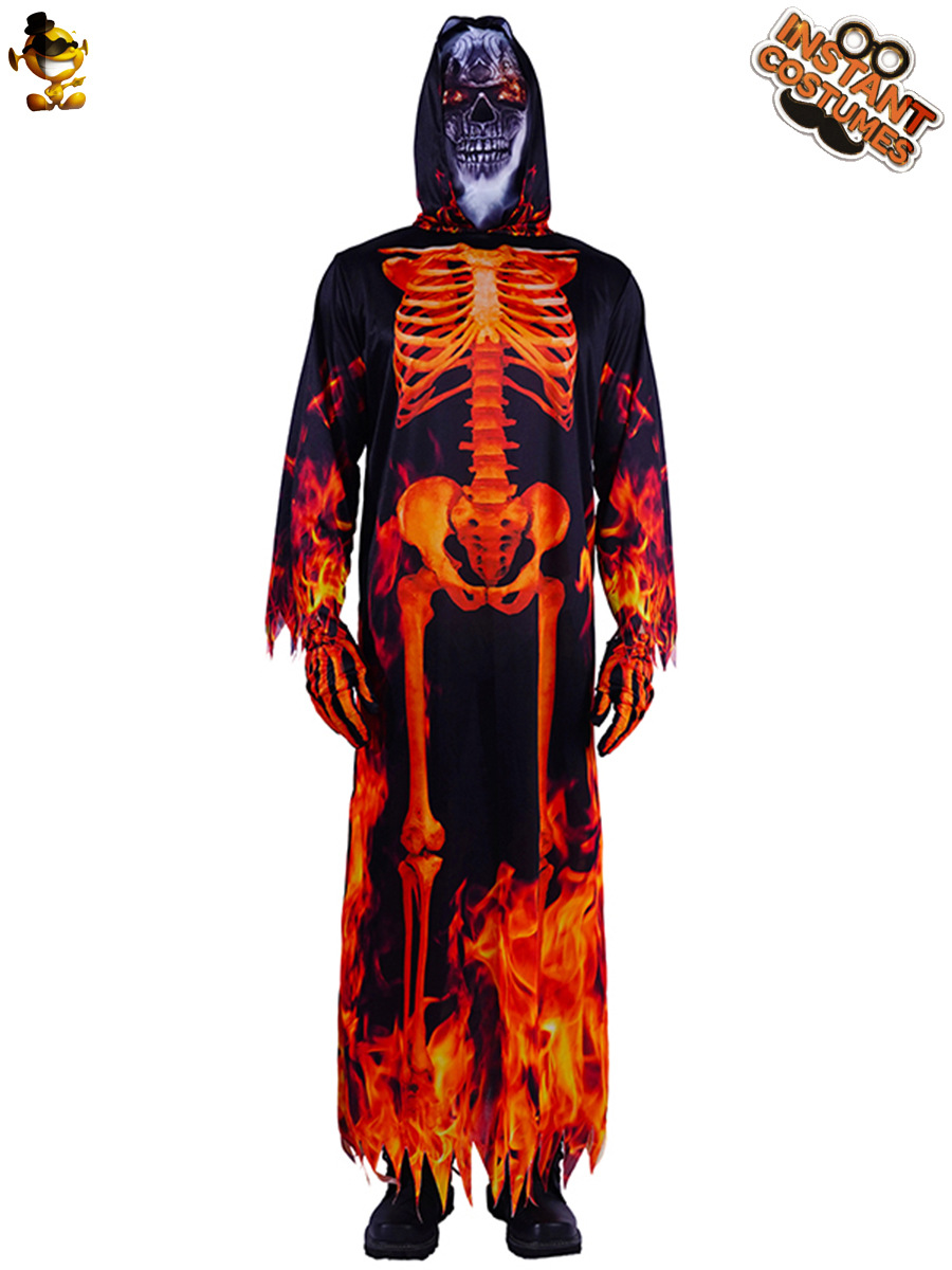 Hombres fantasma cráneo llama traje Halloween horror demonio traje fantasma Festival Cosplay