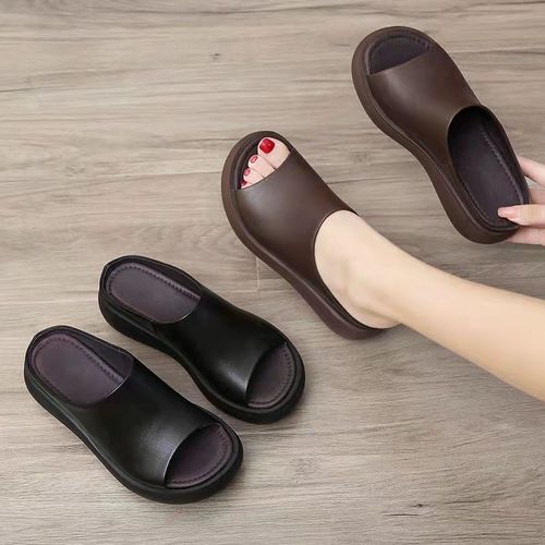 Slippers for women summer  new ethnic style going out wedge heel fish mouth flip flops platform sandals thick bottom retro sandals