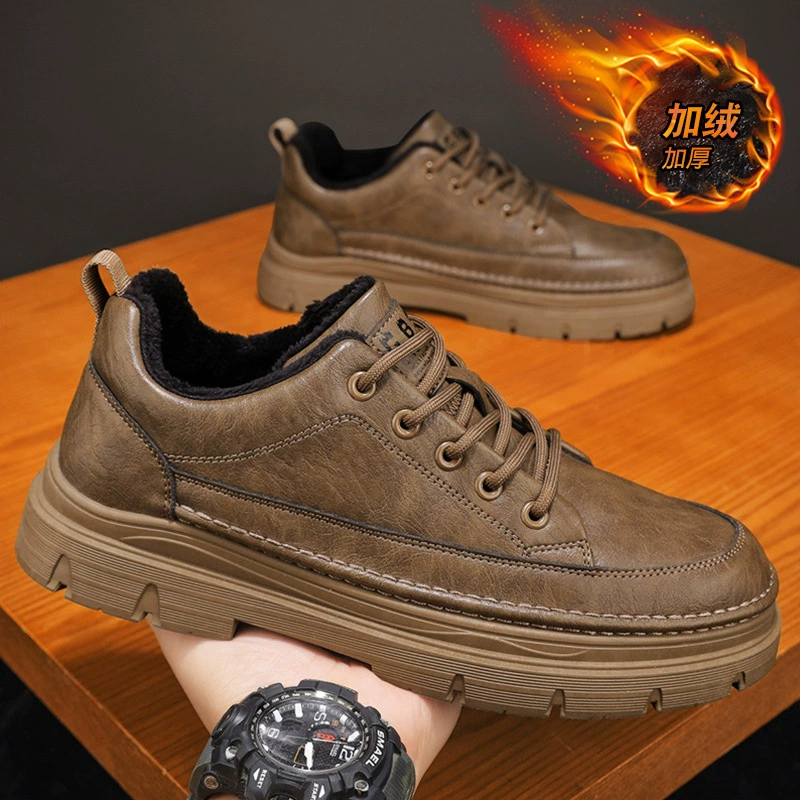 Зимняя новая мужская обувь плюшевая и утолщая бизнес-повседневная кожаная обувь в британском стиле