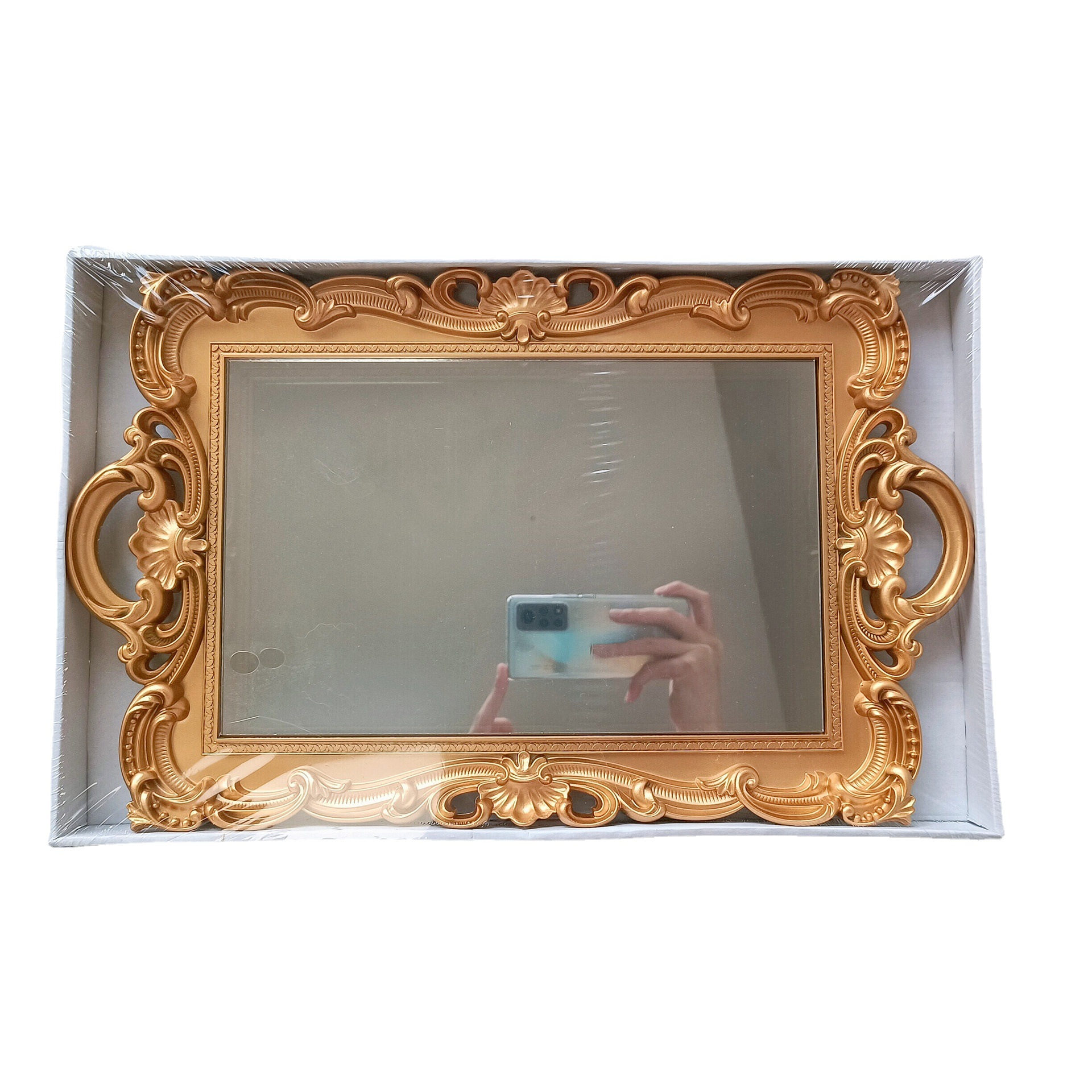 Bandeja de espejo de vidrio retro de estilo europeo ins estilo sala de estar decoración aromaterapia joyería espejo bandeja de almacenamiento