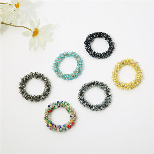 Korean style simple personalized crystal hair band ins Internet celebrity forest style best friend lady ponytail rubber band bracelet dual use