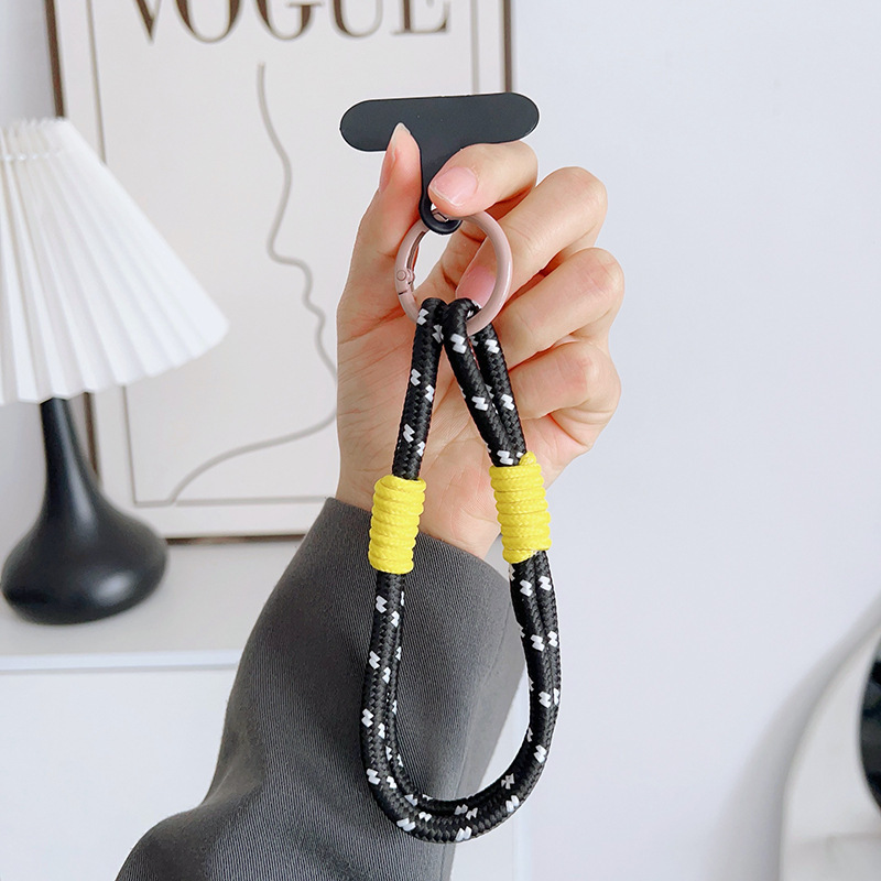 Cordón de teléfono móvil tejido simple de 2 hebras a juego de color de todo fósforo de dopamina, cordón de muñeca corto de nailon, colgante resistente a la pérdida