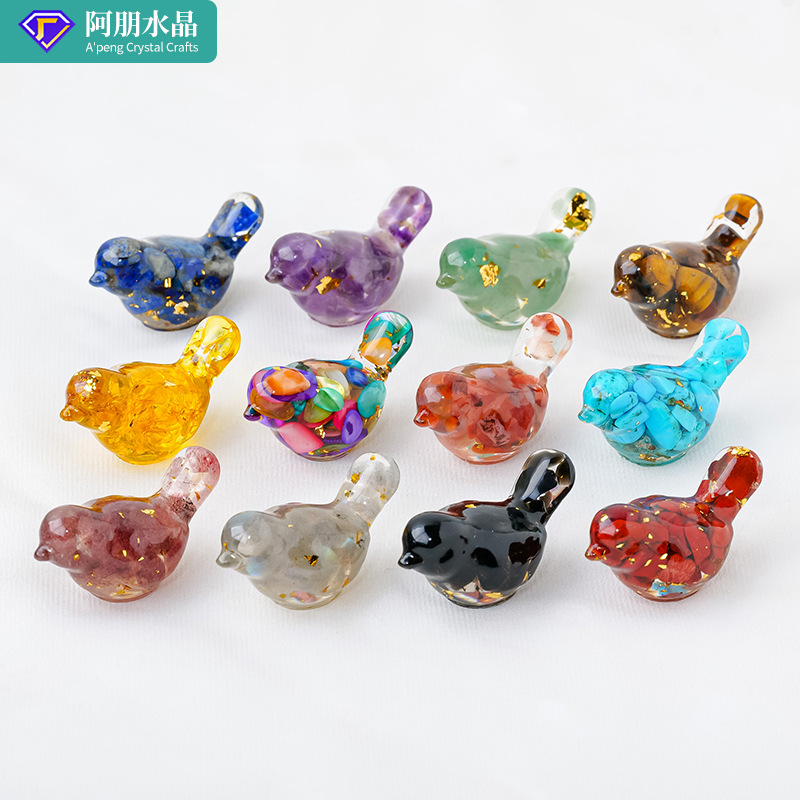 天然水晶碎石滴胶可爱小鸟树脂微景观盆景车载创意工艺品礼品摆件