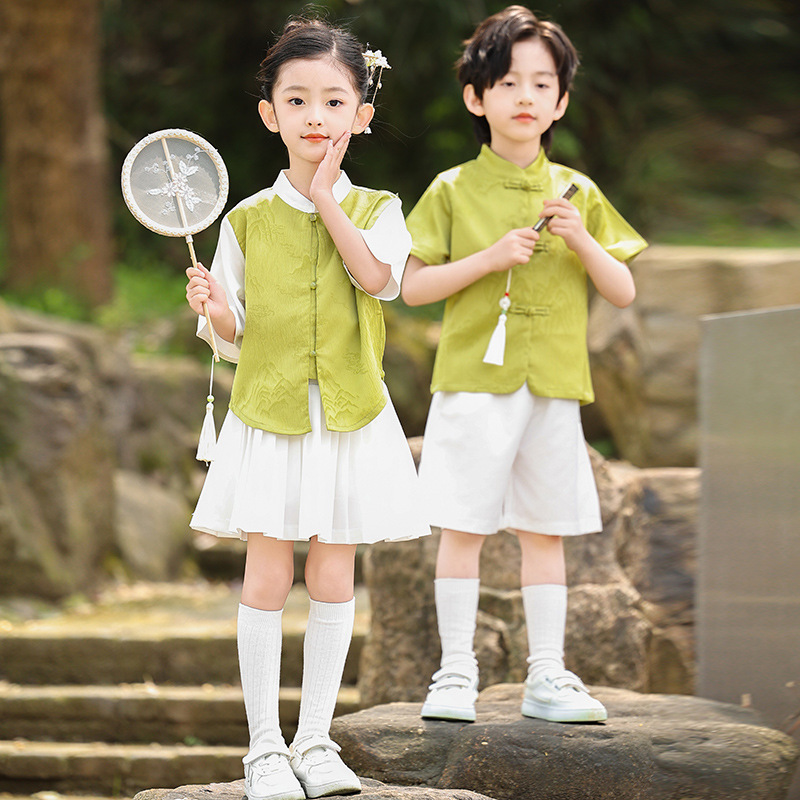 Children's performance suit for June 1st, kindergarten summer uniform, graduation choir uniform, primary school summer class uniform, Chinese-style recitation suit