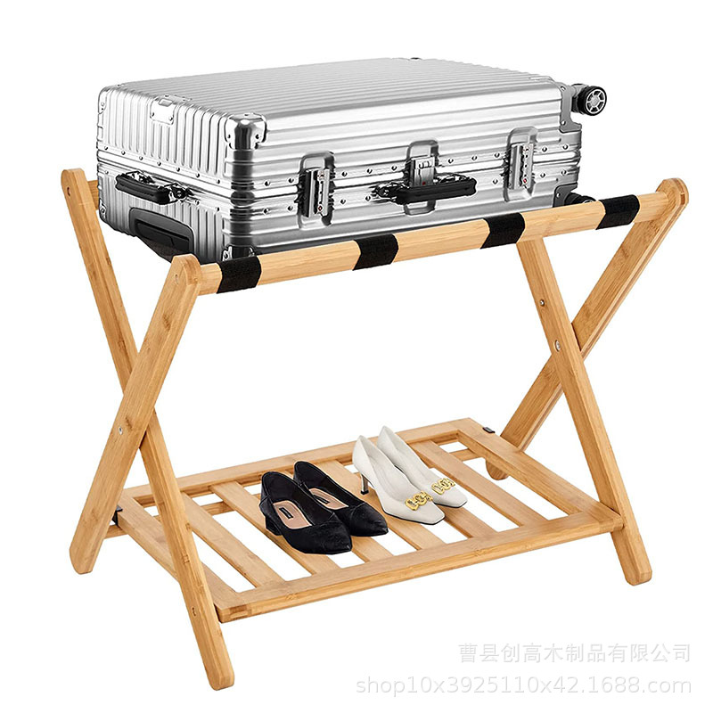 跨境木制行李箱收纳架双层可折叠手提箱支架酒店落地式行李放置架