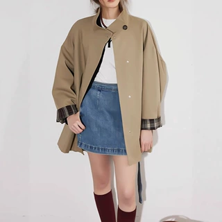 格子风衣女中长款2025春秋新款小个子修身卡其色休闲短款风衣外套