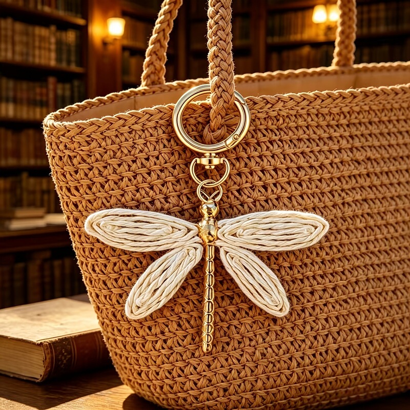 Cross-border bestseller: Colorful dragonfly keychain, raffia dragonfly pendant, fresh and elegant bohemian style bag accessory