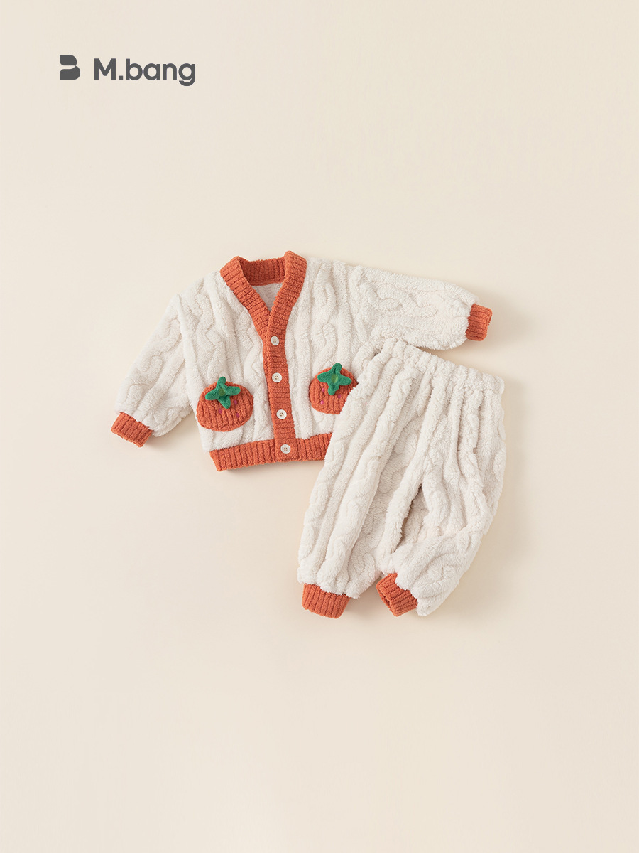 Youbao Ropa Infantil Conjunto de Pijama para Niñas Otoño e Invierno Conjunto de Dos Piezas de Suéter de Felpa con Estampado de Fresas para Niños DT23200