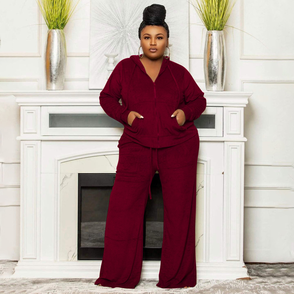 Daily Basic Solid Color Spandex Polyester Pocket Pants Sets Plus Size Two-piece Sets display picture 7