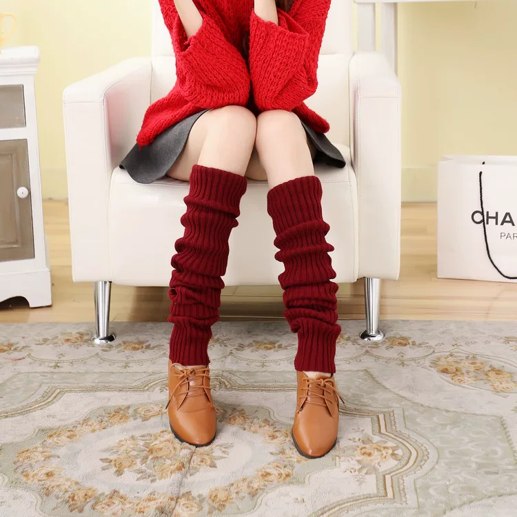 Long keep warm knitted woolen multicoloured gaiters, increased thickness