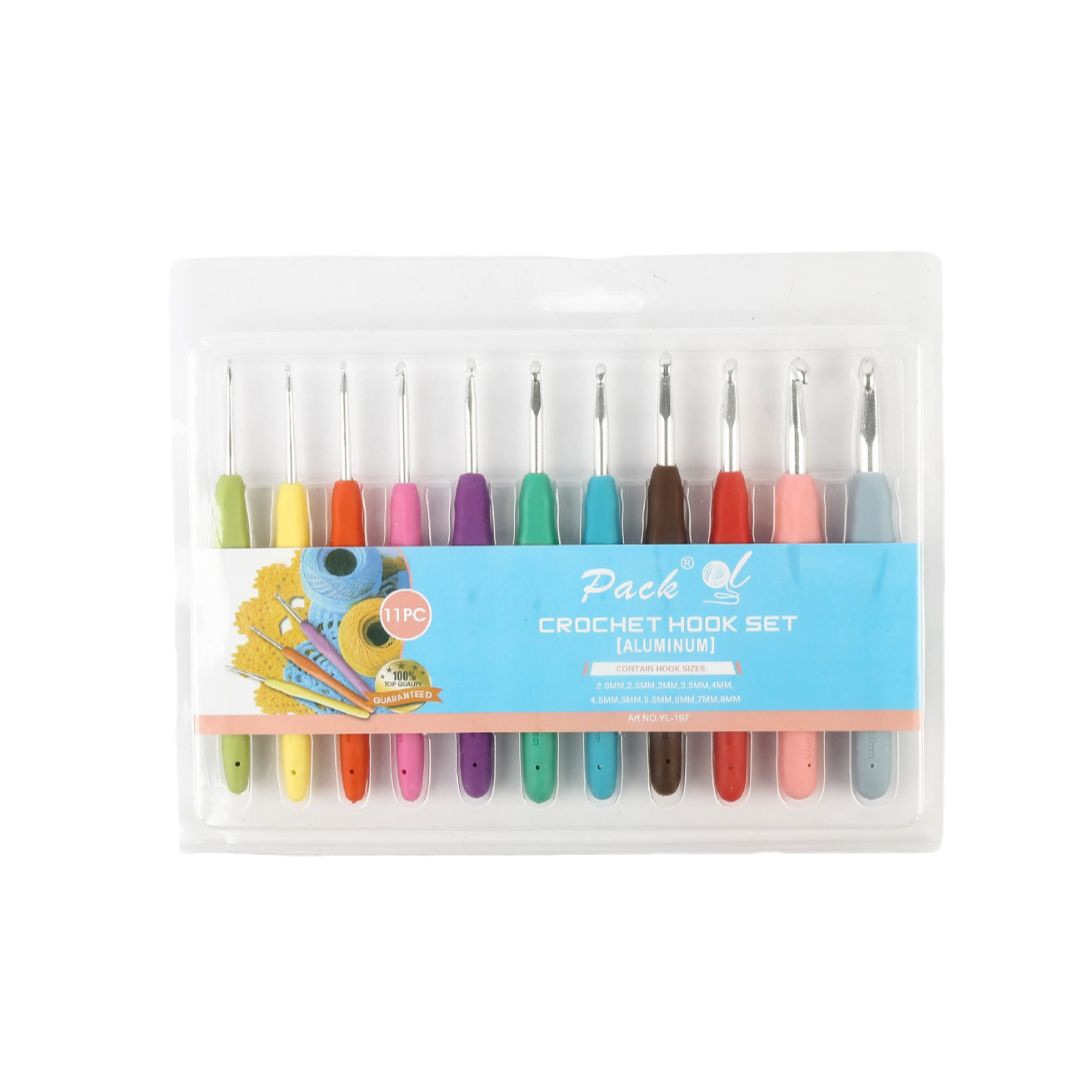 Tejido a mano de arco iris suave mango crochet TPR suave mango de ganchillo sólido suave mango de aluminio gancho de ganchillo traje de lana aguja