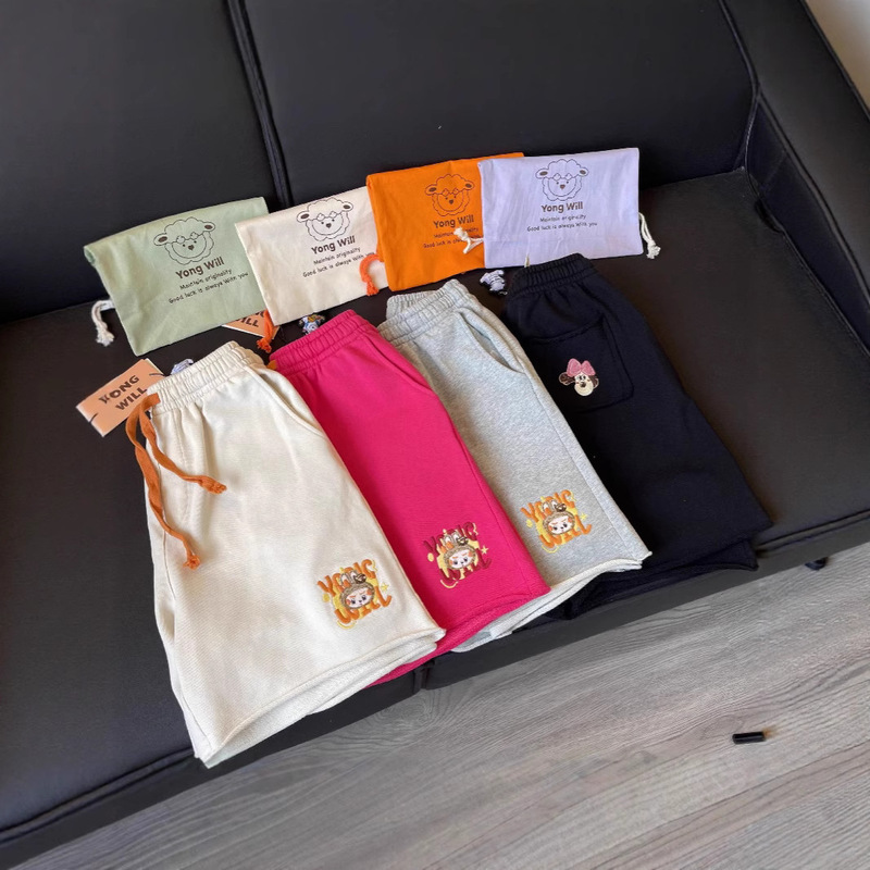 Free Cloth Bag Yong Will Lamb Paper Bag Holding Hands with Cloth Fabric Raw Edge Breathable Shorts Women's Five-Point Shorts 2038 Slimming