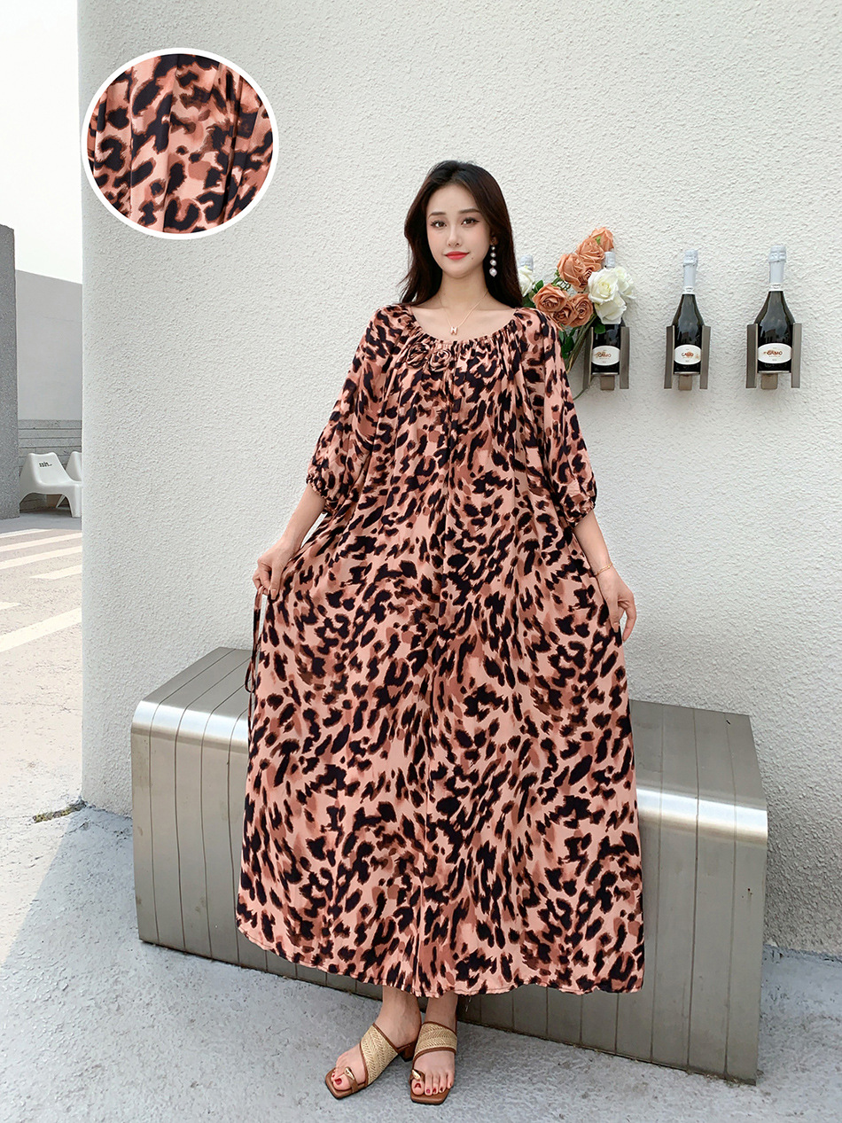 Ropa de mujer de talla grande transfronteriza europea y americana, vestido informal de algodón largo hasta la rodilla, holgado y cómodo, para verano, ropa de maternidad.