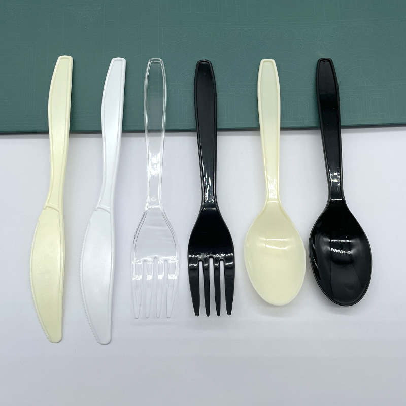 Suministro PS6 pulgadas cuchillo grande tenedor cuchara de plástico desechable cuchara de helado transparente cuchara de sopa blanca