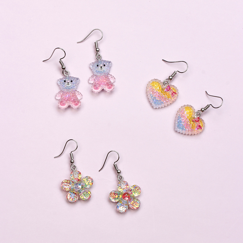 Fashion Crown Flower Resin Handmade Kidu0027S Drop Earrings 3 Pairs