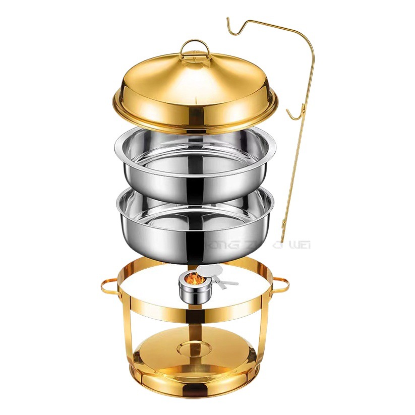 Hotel buffet stove 9L stainless steel alcohol stove double heating soup basin hot pot vacuum plating stove factory supply
