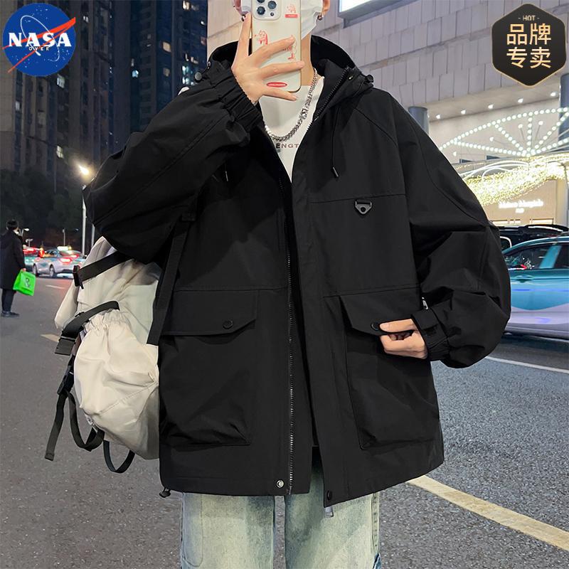 NASA Brand plus size Hooded Casual Men's Jacket Loose All-match Spring and Autumn New American Fashionable Work Jacket