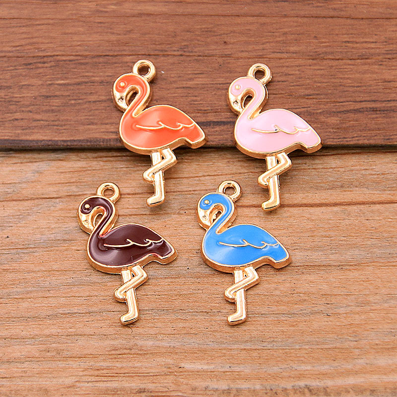 4 Color animal charm DIY alloy jewelry accessories oil Flamingo pendant crane pendant 28*16mm