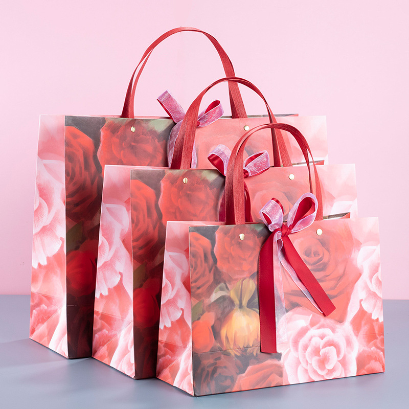 Bolsa de regalo de mano festiva roja bolsa de regalo de vacaciones tienda de ropa de mujer bolsa de compras bolso bolsa de papel