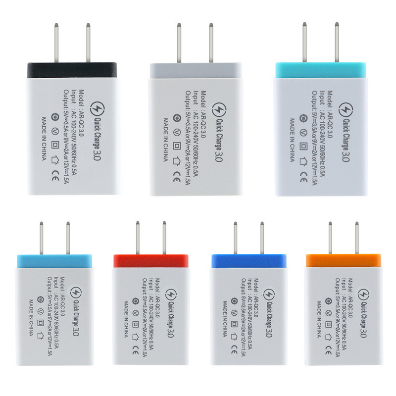 Single USB fast charge QC3.0 charger for Apple Type-c Android phone smart 3A color charging head