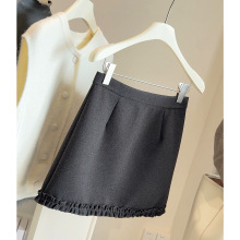 木耳边裙摆毛呢半身裙女秋冬韩系高腰显瘦百搭呢子防走光包臀短裙