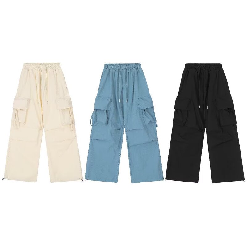 American Retro Multi-Pocket Drawstring Cargo Pants for Men, Autumn Trendy Brand, Loose Wide-Leg Casual Versatile Floor-Length Lightweight American Retro Multi-Pocket Drawstring Cargo Pants for Men, Autumn Trendy Brand, Loose Wide-Leg Casual Versatile Floor-Length Lightweight