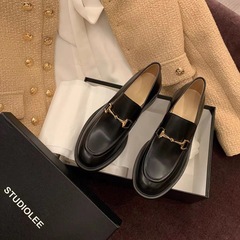 秒發！葡萄媽同款鞋英倫風復古小皮鞋馬銜扣真皮樂福單鞋女春