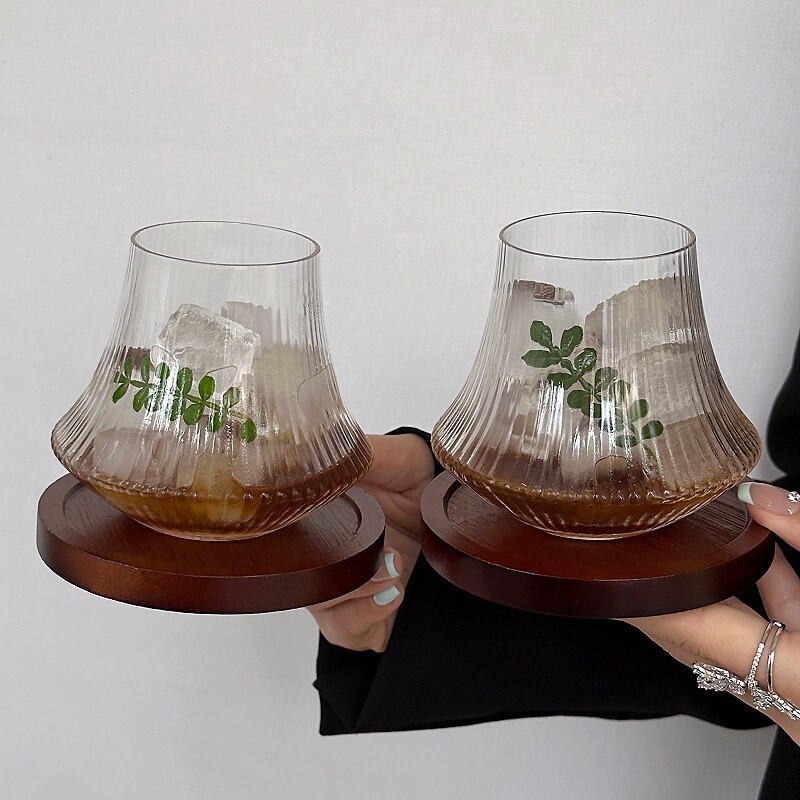 小衆創意縦紋冷杯グラス氷アメリカラテカップコーヒーカップ飲料カップウイスキーグラス|undefined