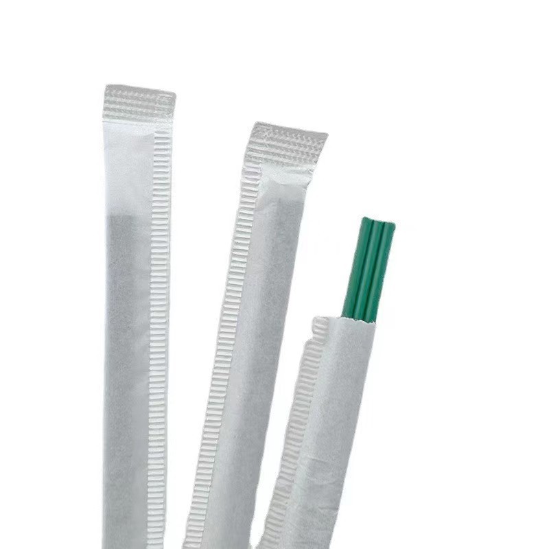 Paja de café desechable PLA degradable verde oscuro de tres agujeros boca plana de embalaje independiente barra de agitación de café 22cm