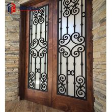 出口欧美式木门原木实木入户大门柚木黑胡桃木门铁艺复古教堂大楼