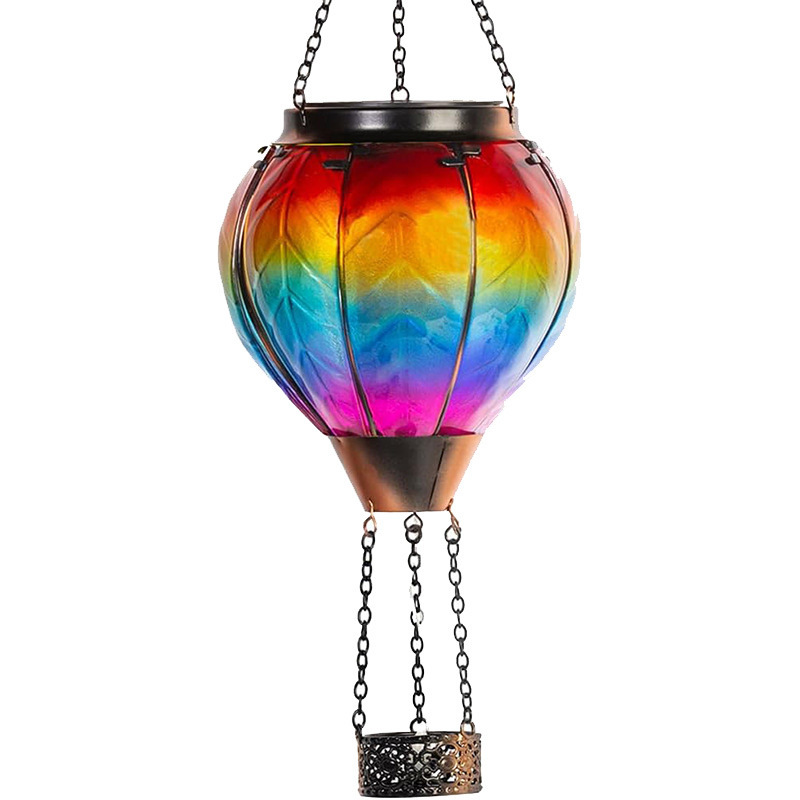 Cross-border in stock direct solar hot air balloon iron glass hot air balloon lamp LED simulation flame courtyard lantern
