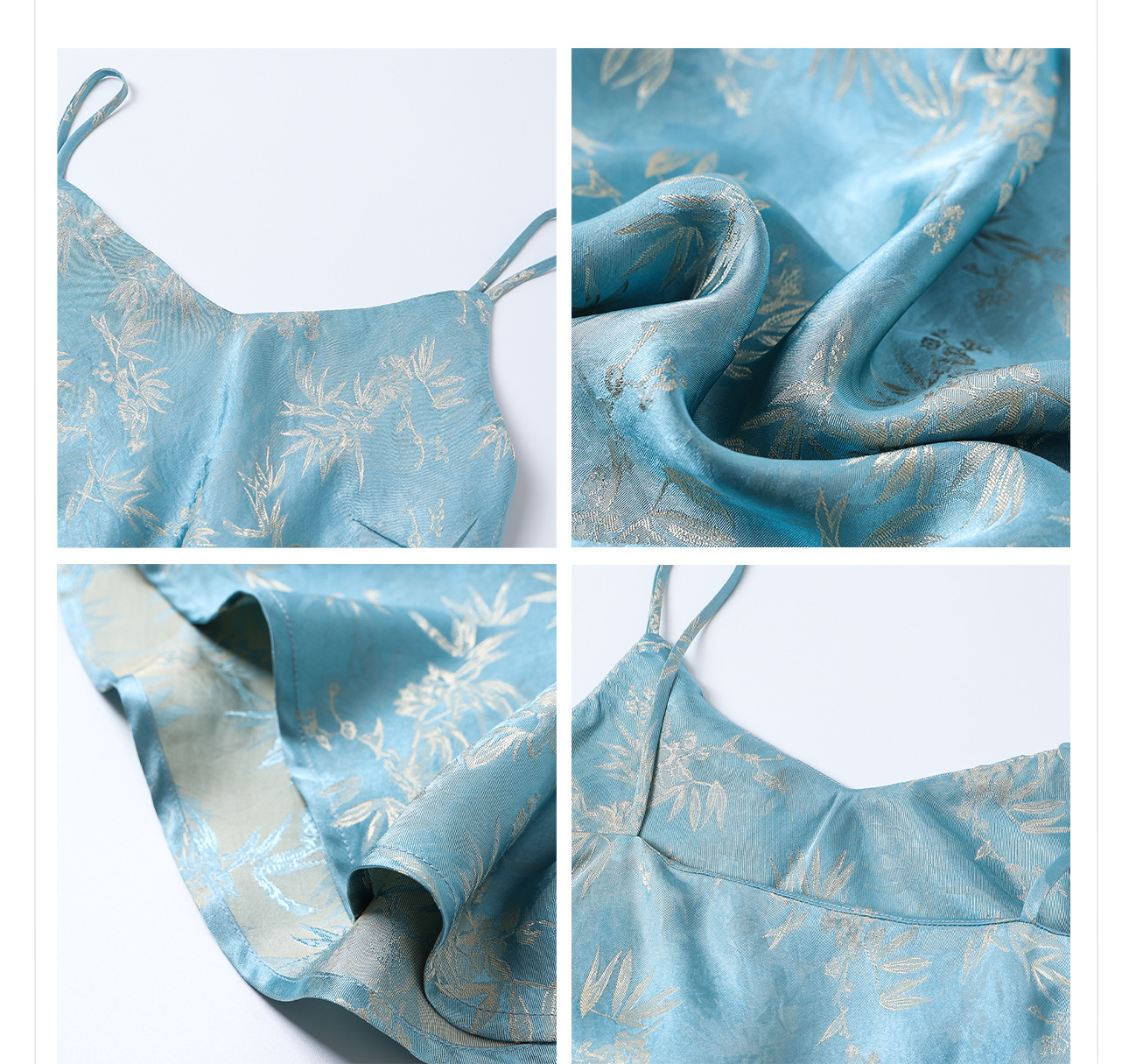 Váy maxi cạp cao vải rayon họa tiết lá tre xanh mùa hè, dáng suông tôn dáng ZX M4081 — Màu xanh nước hồ chi tiết 10
