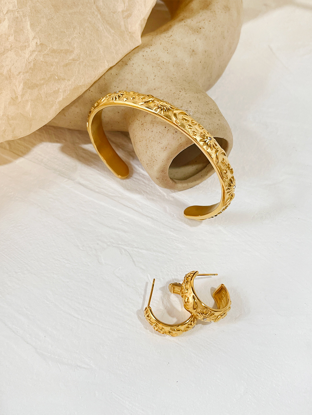 Original Design Star Moon Stainless Steel Plating Inlay Rhinestones Bangle 1 Piece