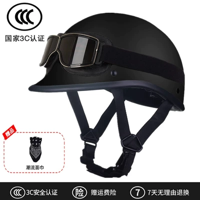 retro motorcycle helmet Motosiklet kaskı (dəbilqə) - 3c-matte-black-carding-goggles-face-towel-m