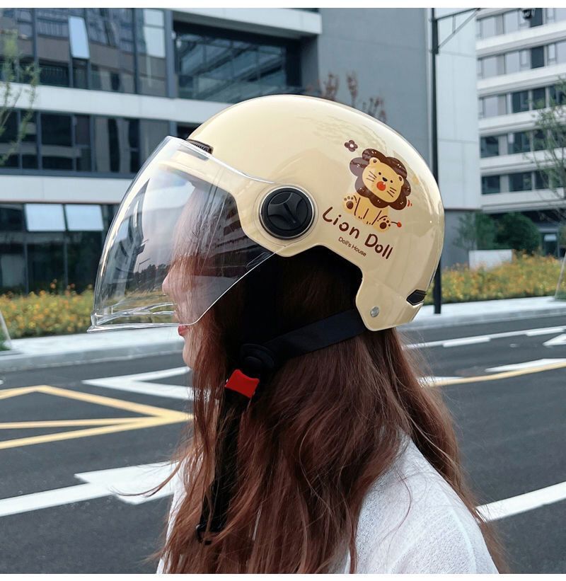 Cartoon Cat 3C Certified Electric Vehicle Helmet Women's Winter All Year Round New National Standard Motorcycle Safety Half Helmet Cute
