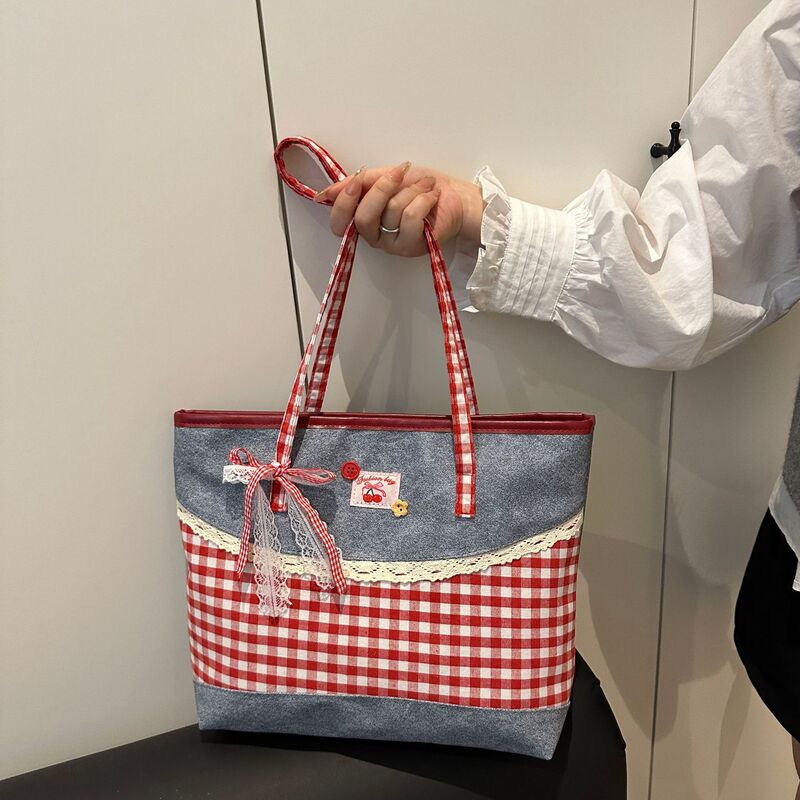 Plaid Canvas Bag for Women 2025 Summer New Trendy Fashion Tote Bag Shoulder Bag Color-Block Patchwork Underarm Bag Plaid Canvas Bag for Women 2025 Summer New Trendy Fashion Tote Bag Shoulder Bag Color-Block Patchwork Underarm Bag