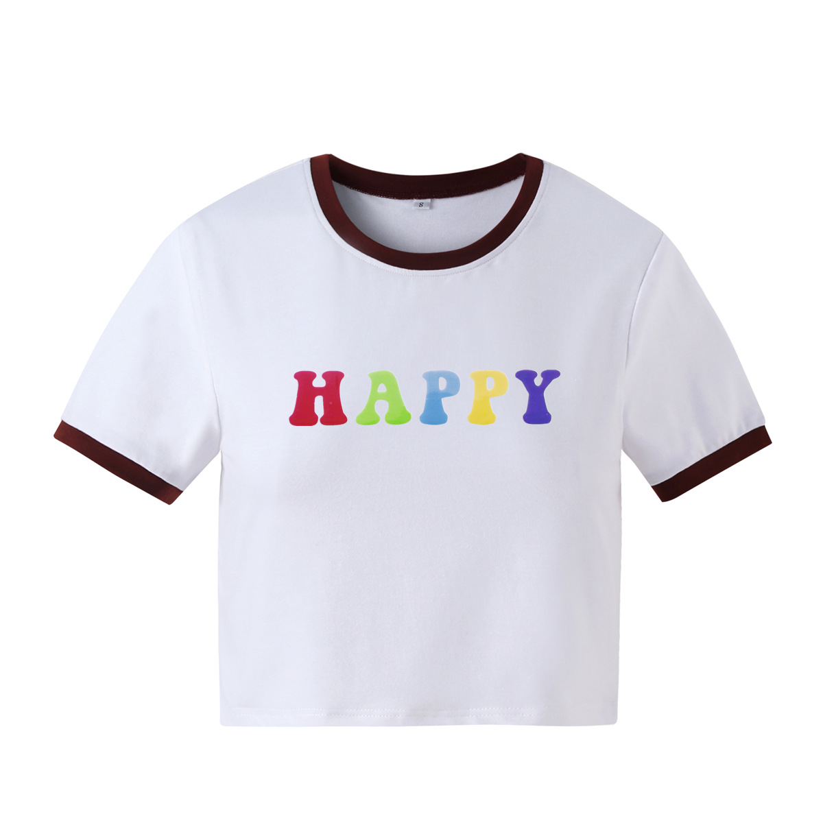 HAPPY camiseta corta ajustada de manga corta con estampado de letras NSOSY132075