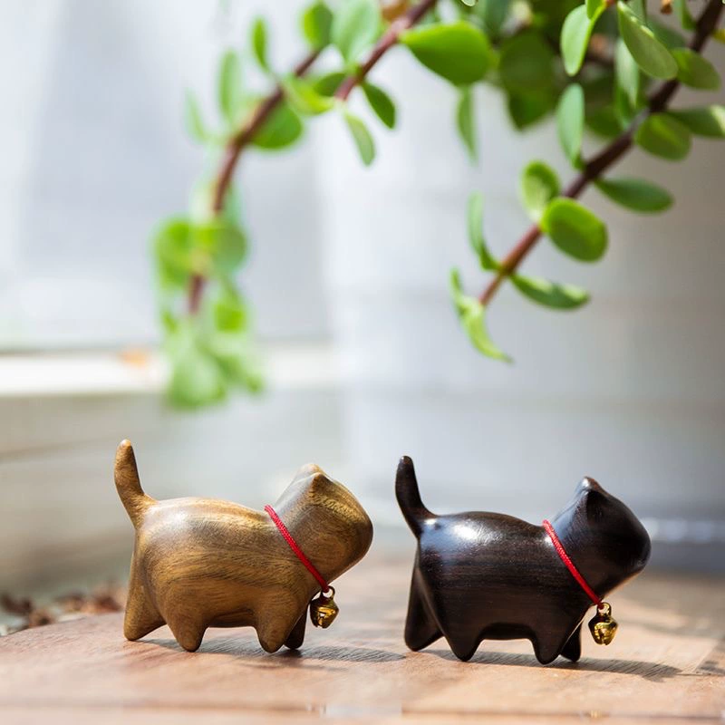 Украшения для котят из сандалового дерева, милые животные, креативные мини-деревянные любопытные кошки, ручные предметы, небольшие подарки