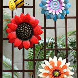 户外花园庭院墙上铁艺墙面装饰品挂件花朵蝴蝶幼儿园阳台壁挂壁饰