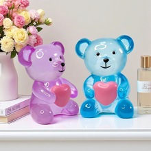 跨境情人节可爱迷你爱心小熊摆件透明树脂工艺办公室书房橱窗装饰