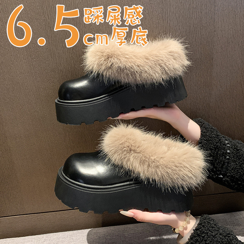 Trendy Brown Thick-Soled Cotton Shoes for Women 2025 New Winter Plush Snow Birkenstock Slippers