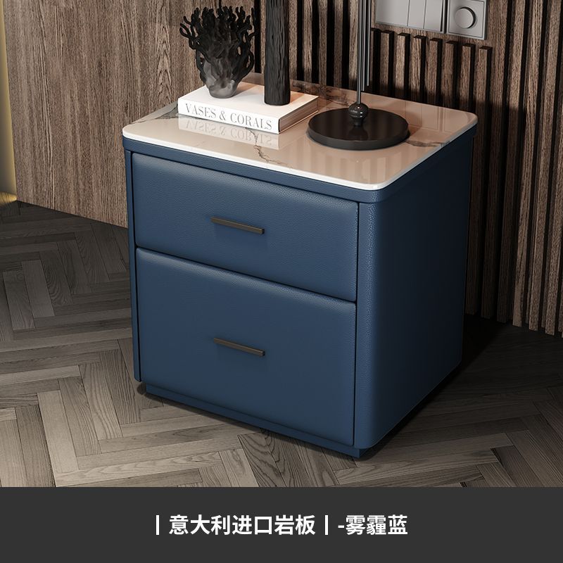 연무 블루 솔리드 우드 프레임 마이크로 화이버 가죽 + 록 플레이트 테이블 탑