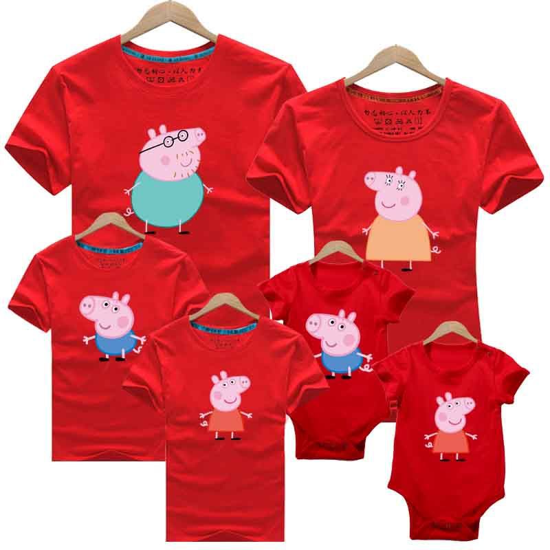 Verano de manga corta de tres piezas de algodón ropa para niños pareja padre-hijo cuello redondo hombres y mujeres media manga camiseta ropa de grupo