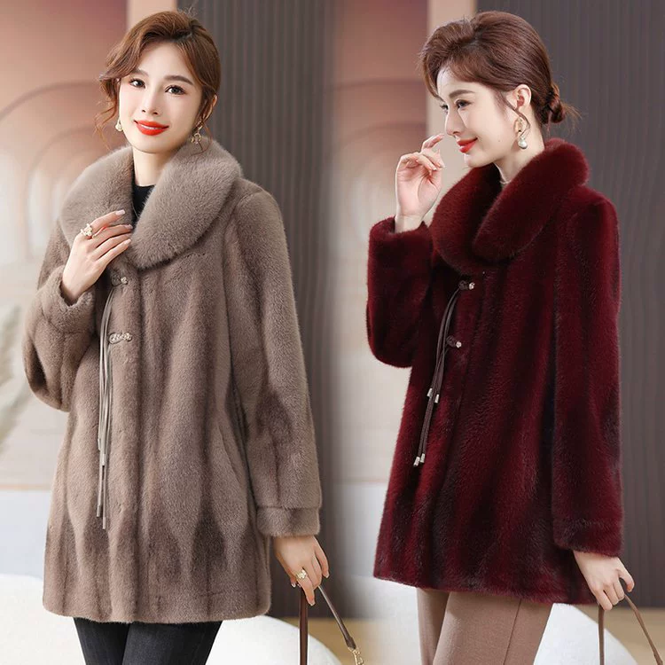 Мама зимняя норковая шерстяная куртка из меха один длинный толстый шерстяной воротник среднего и пожилого возраста благородная шуба