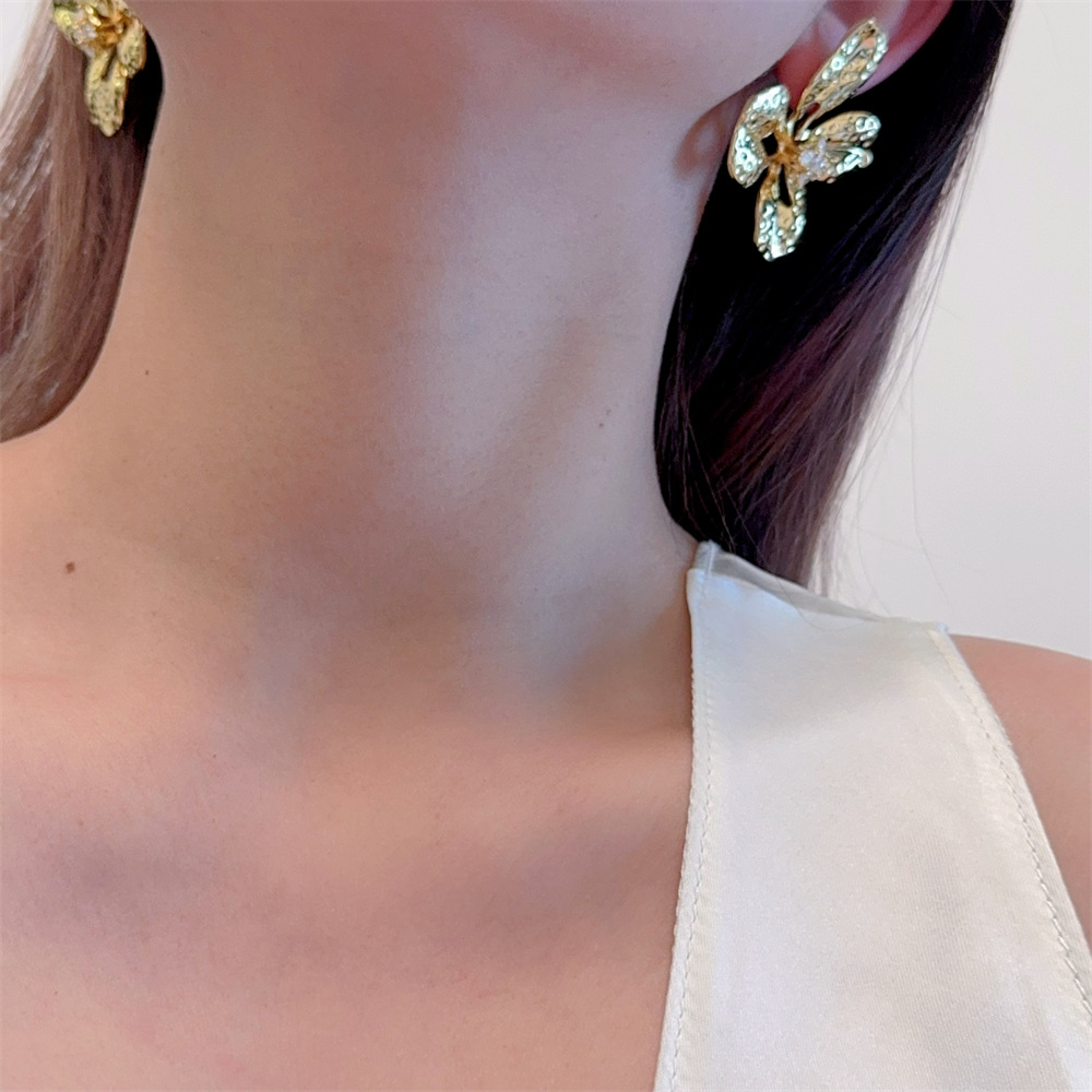 925 Sterling Silver Ear Needle Material 1 Pair Exaggerated Sweet Flower Plating Alloy Ear Studs