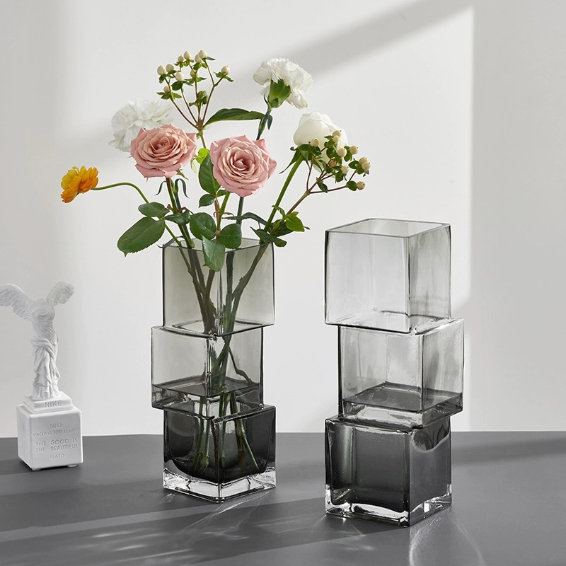 Jarrón de Vidrio Transparente Escalonado Estilo Ins, Recipiente para Arreglos Florales, Adorno para Arreglos Florales, Artesanía Decorativa, Regalo Festivo, Flores Frescas