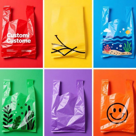 Bolsas de plástico personalizadas con patrón de logotipo de texto engrosado bolsas de chaleco bolsas de compras convenientes bolsas degradables para llevar