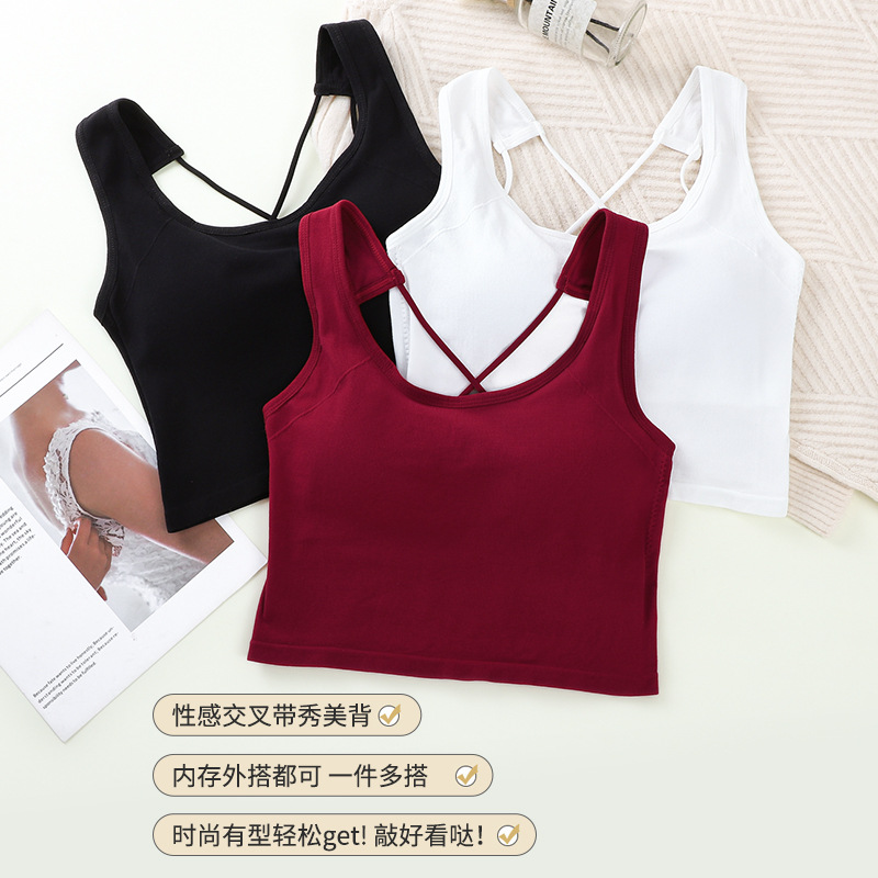 Belleza inconsútil espalda correa cruzada chaleco sujetador interior y exterior desgaste fijo Copa ropa interior caliente chica base tubo superior chaleco