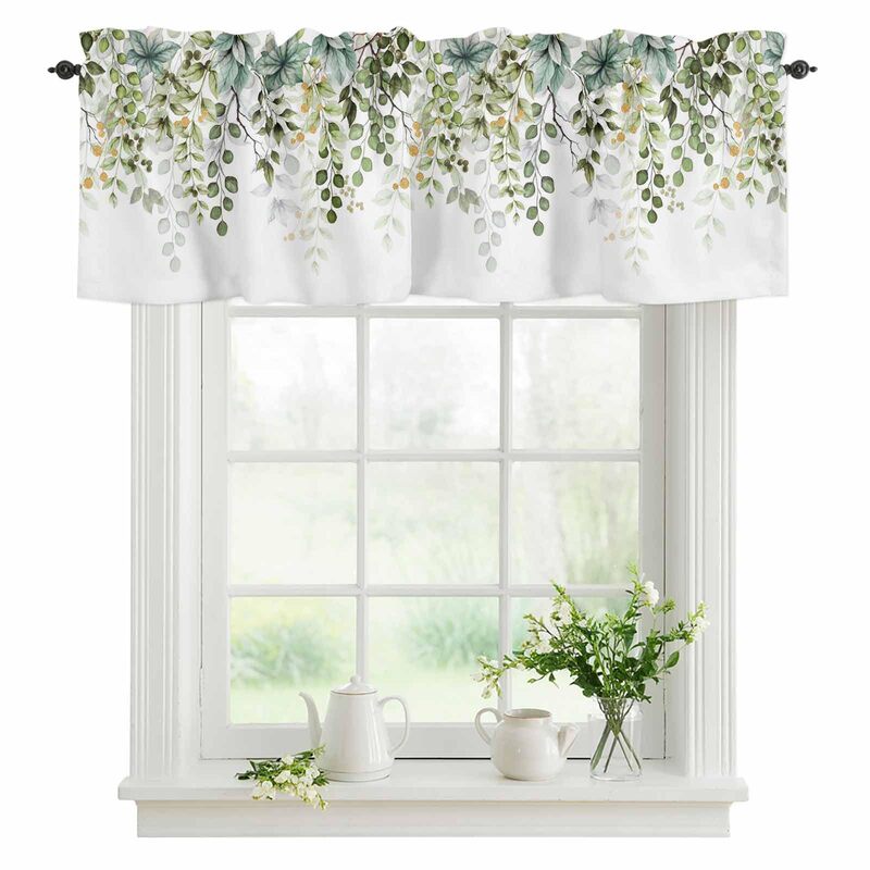 Cross-Border Amazon Short Curtains Sage Green Eucalyptus Leaf Door Curtain Coffee Curtain Kitchen Sink Cabinet Dustproof Cross-Border Amazon Short Curtains Sage Green Eucalyptus Leaf Door Curtain Coffee Curtain Kitchen Sink Cabinet Dustproof
